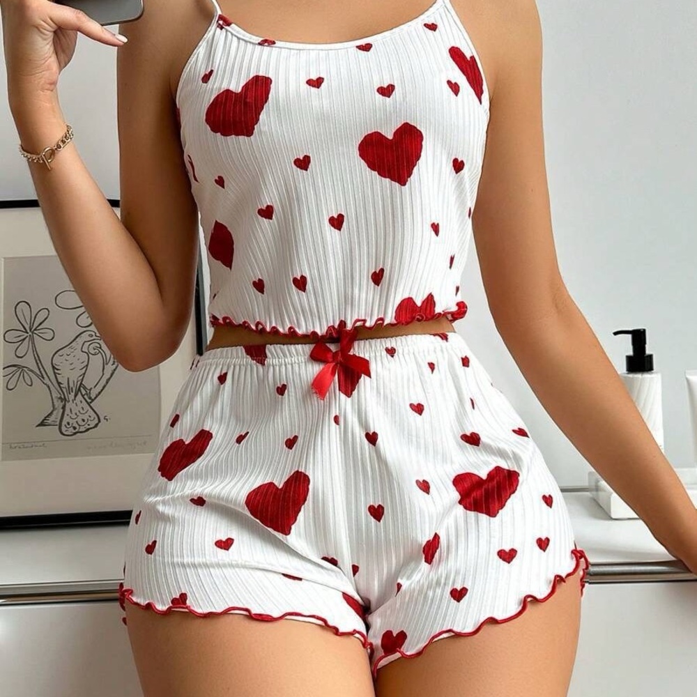 Women’s Sweetheart Crop Casual Pajama Short Set Size Medium - Picture 8 of 16